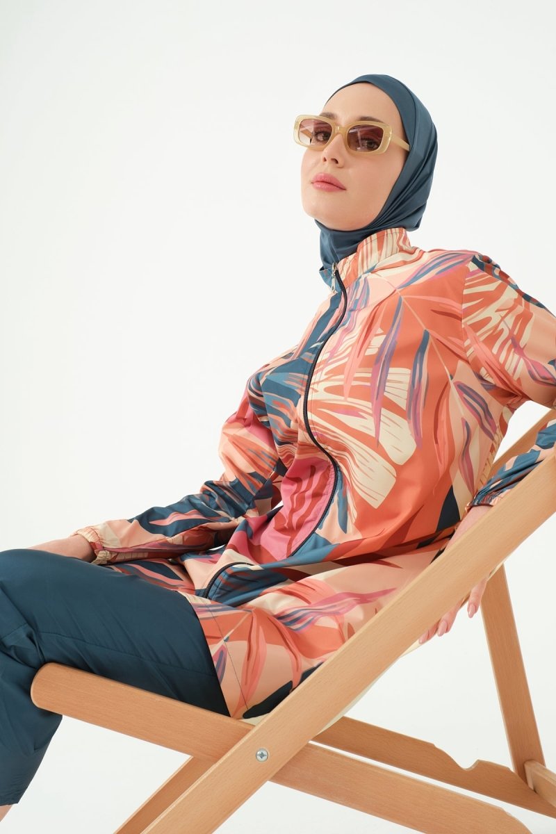 Alfasa Vanilla Patterned Full Coverage Hijab Swimsuit 25290 - 26 - Petrol - ihvan