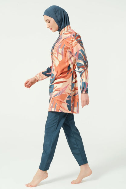 Alfasa Vanilla Patterned Full Coverage Hijab Swimsuit 25290 - 26 - Petrol - ihvan