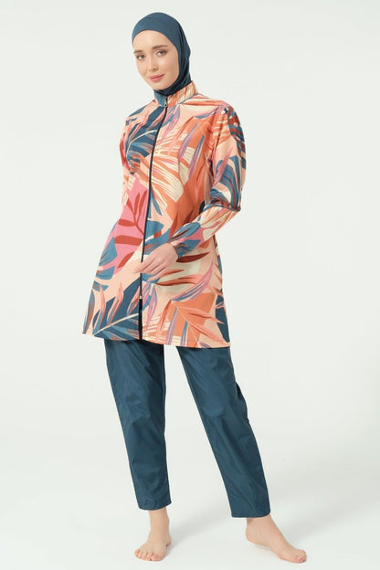 Alfasa Vanilla Patterned Full Coverage Hijab Swimsuit 25290 - 26 - Petrol - ihvan