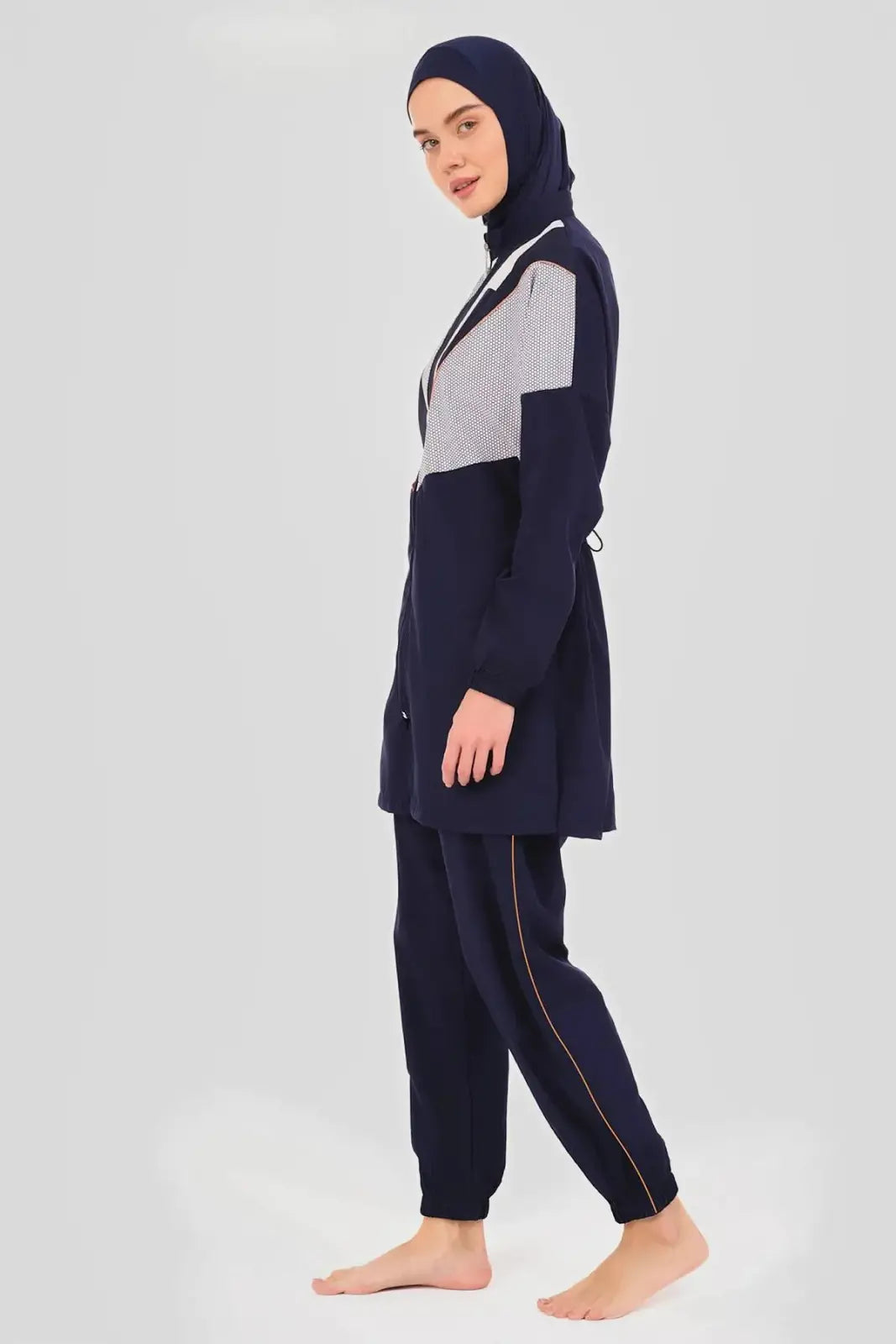 Alfasa Volta Neon Trimmed Full Coverage Hijab Swimsuit 24202-26 Navy Blue
