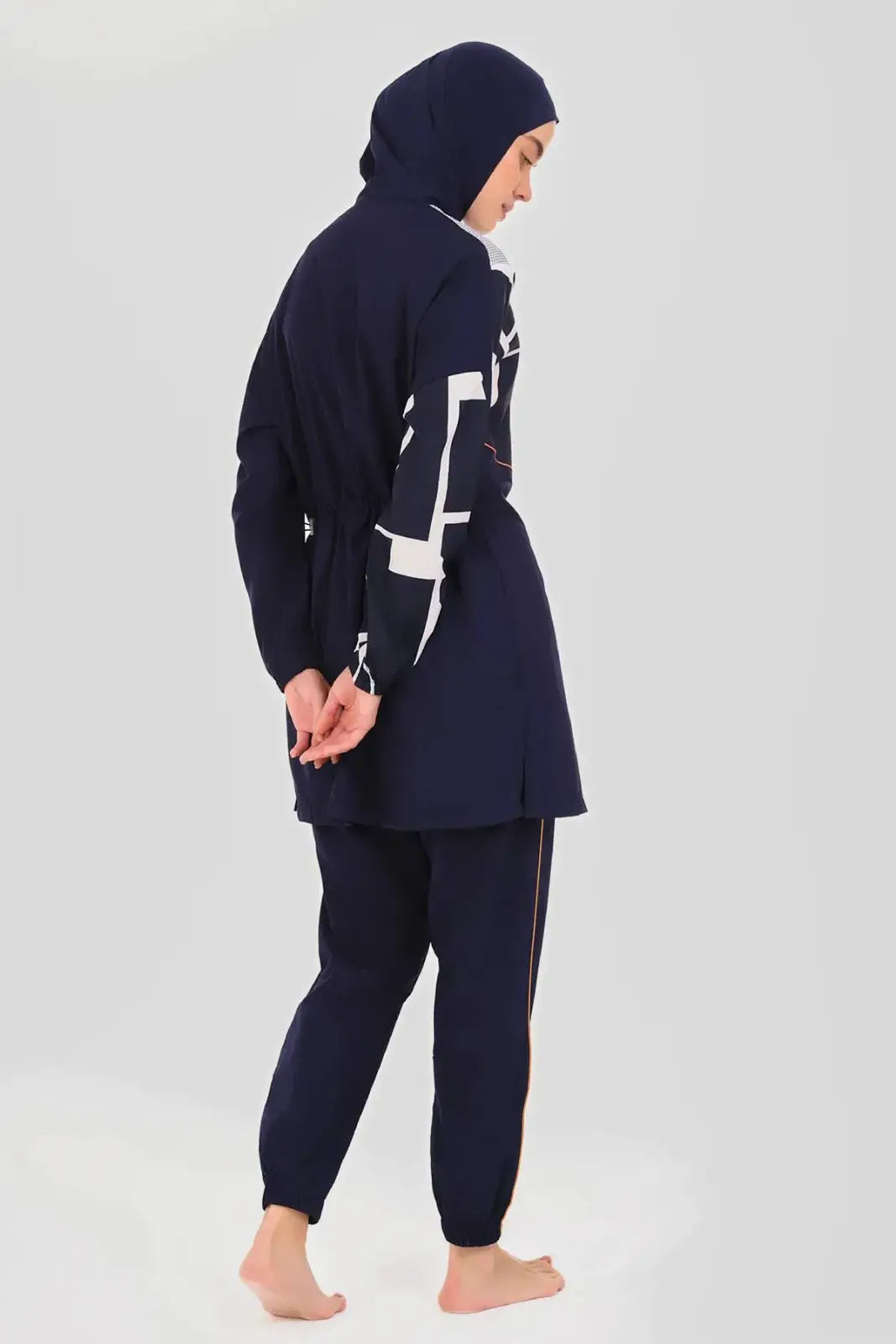 Alfasa Volta Neon Trimmed Full Coverage Hijab Swimsuit 24202-26 Navy Blue