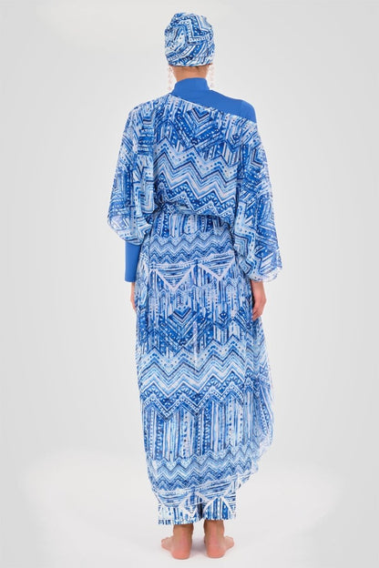 Alfasa Water Patterned Belted Chiffon Pareo Blue - 7054 - 26 - ihvan