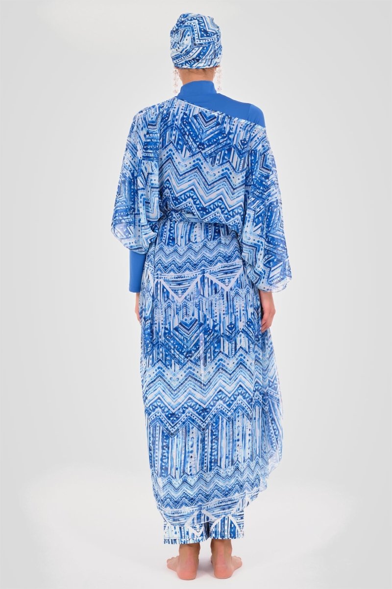 Alfasa Water Patterned Belted Chiffon Pareo Blue - 7054 - 26 - ihvan