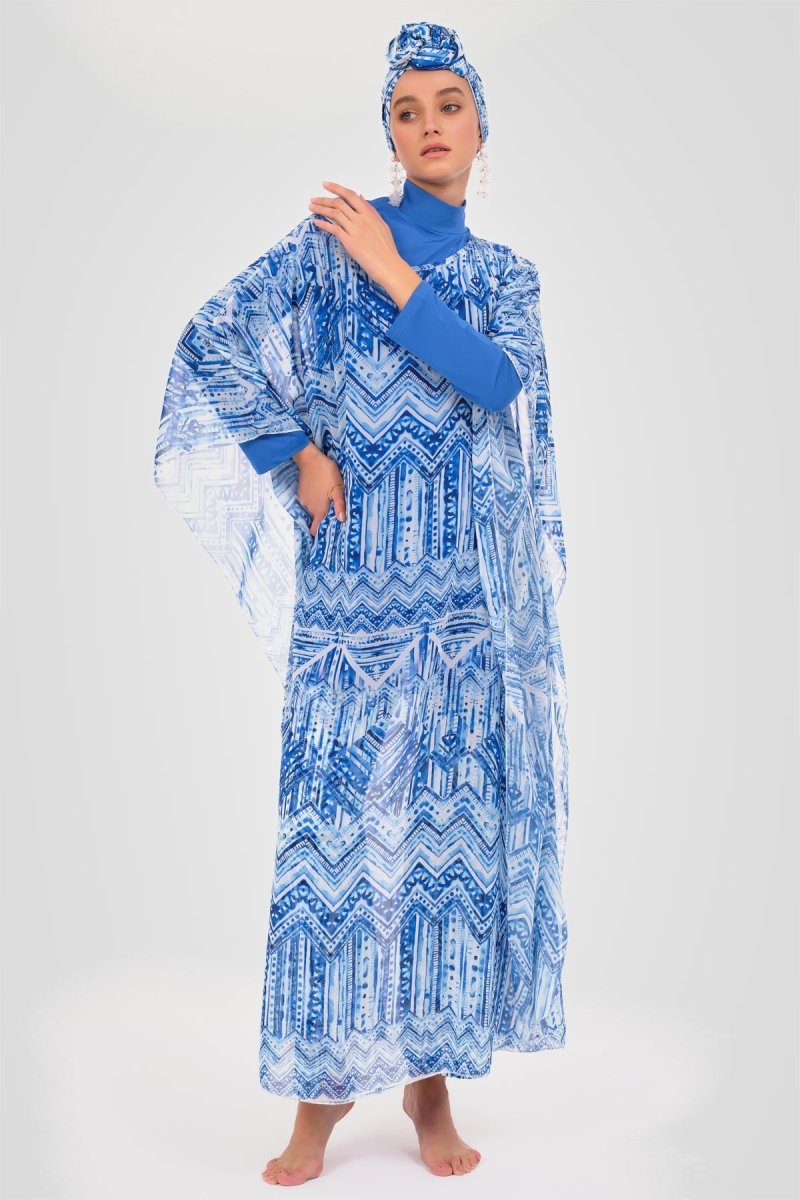 Alfasa Water Patterned Belted Chiffon Pareo Blue - 7054 - 26 - ihvan
