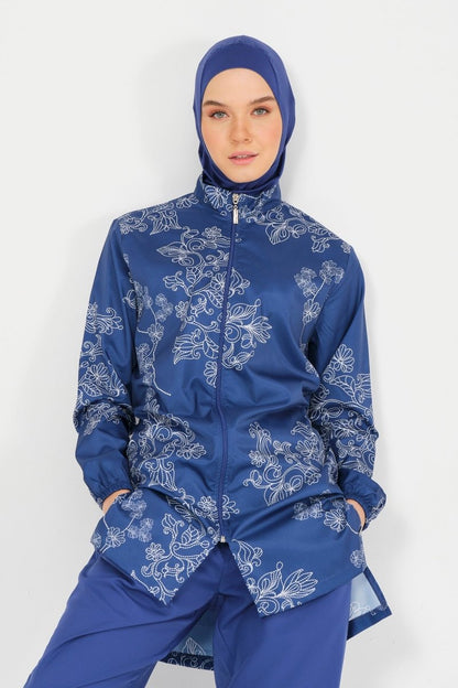 Alfasa Women's Embroidered Full Coverage Hijab Swimsuit 24235 - 25 Indigo - ihvan