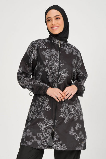 Alfasa Women's Embroidered Full Coverage Hijab Swimsuit 24235 Black - ihvan