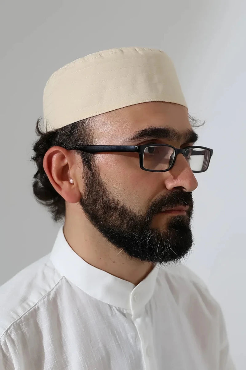 Alif Waw Embroidered Structured Kufi Prayer Cap - ihvan