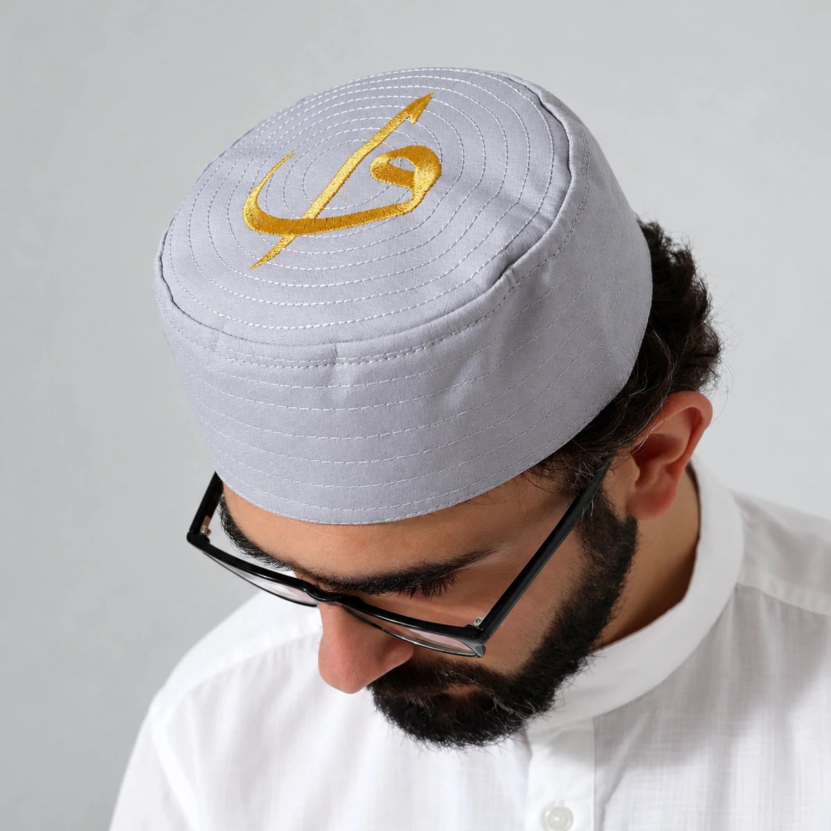 Alif Waw Embroidered Structured Kufi Prayer Cap - ihvan