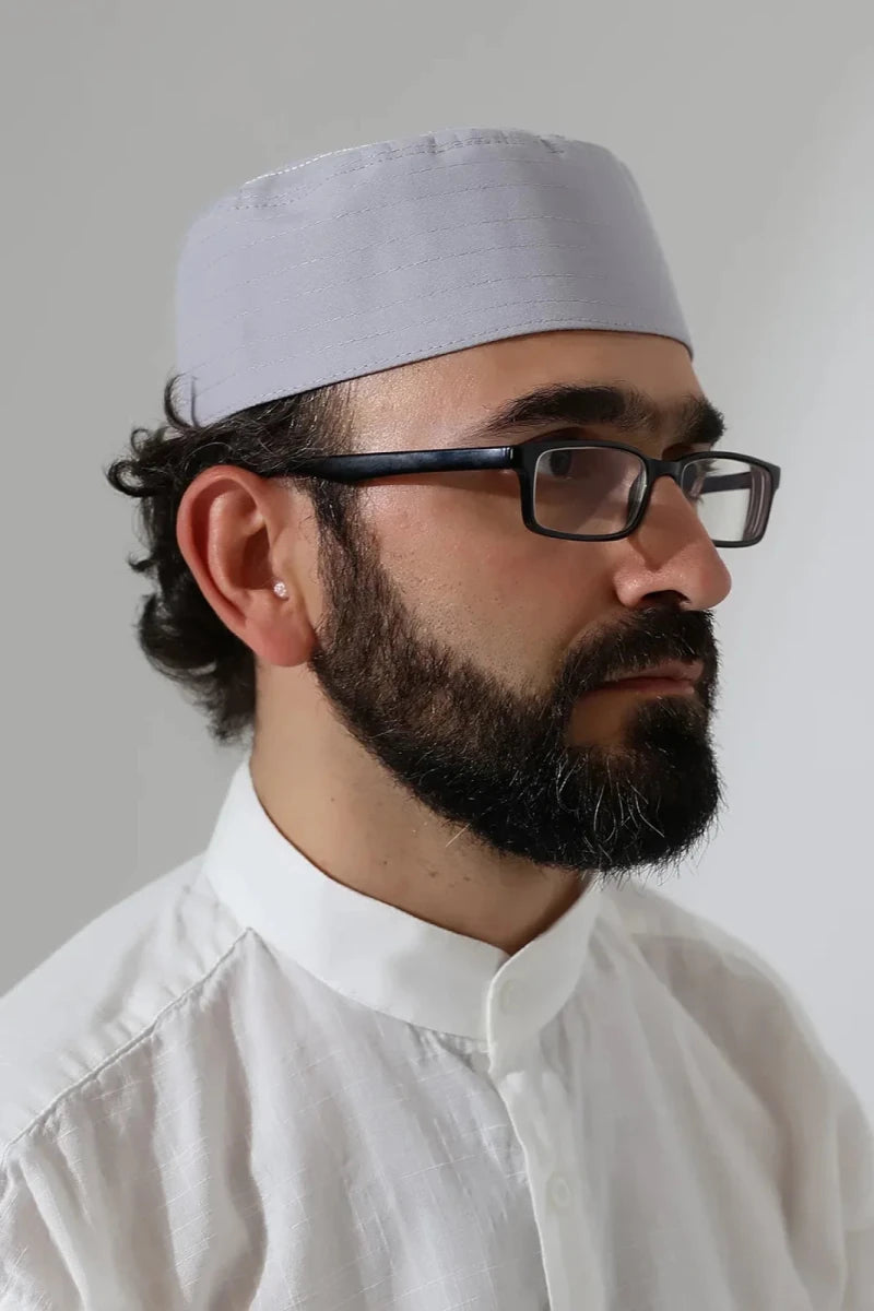 Alif Waw Embroidered Structured Kufi Prayer Cap - ihvan
