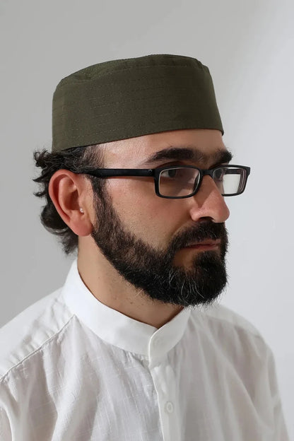 Alif Waw Embroidered Structured Kufi Prayer Cap - ihvan