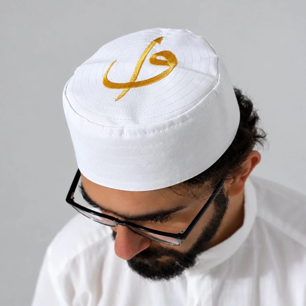 Alif Waw Embroidered Structured Kufi Prayer Cap - ihvan