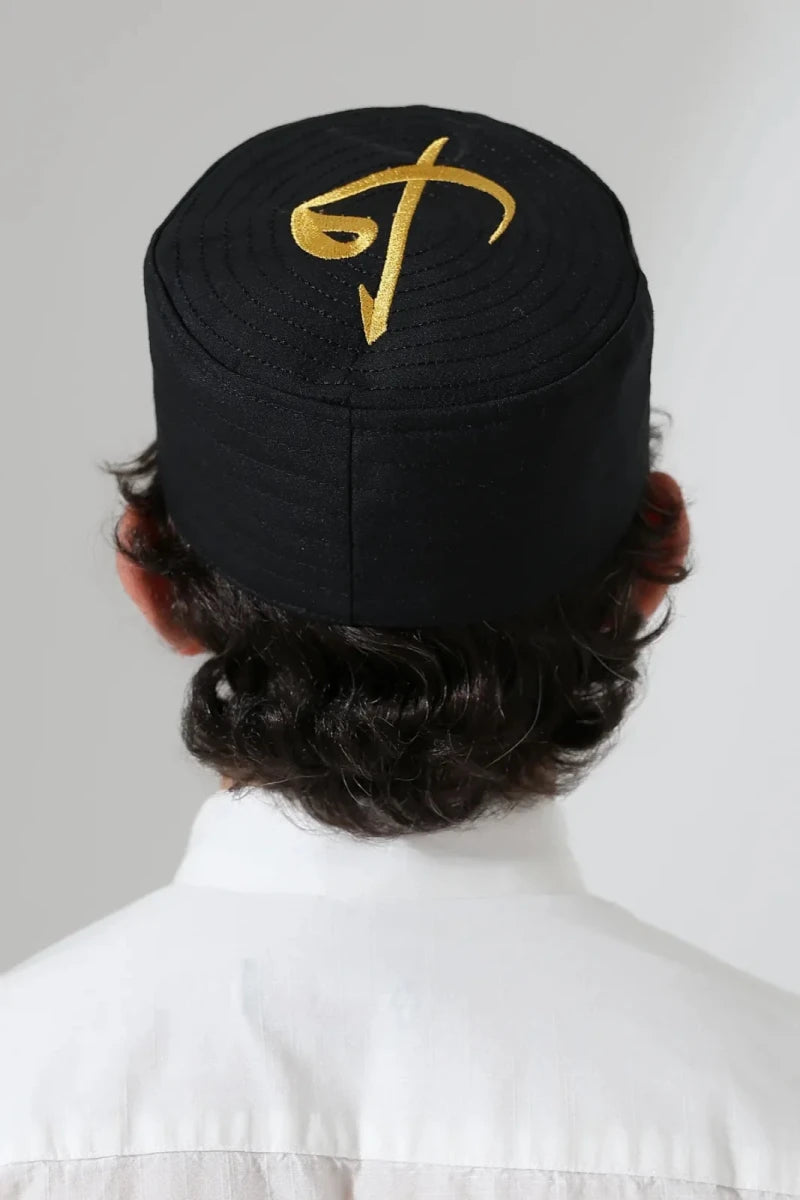 Alif Waw Embroidered Structured Kufi Prayer Cap - ihvan