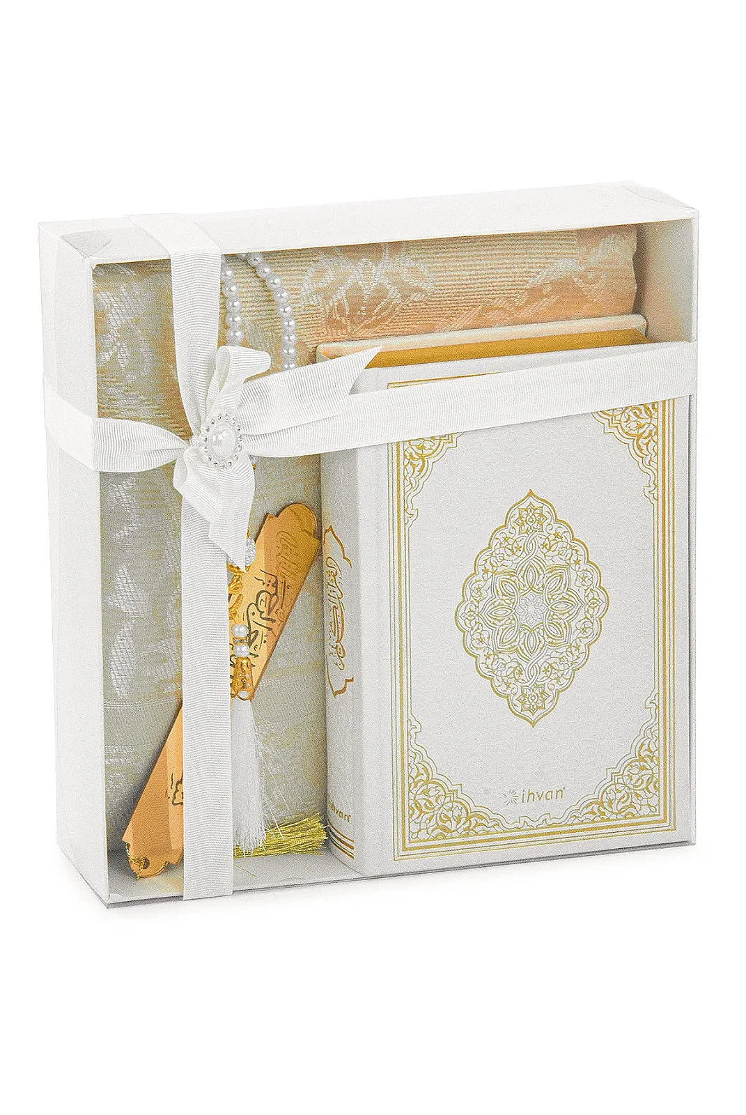 Arabic Quran Islamic Gift Box Set with Taffeta Prayer Mat, Tasbih & Bookmark