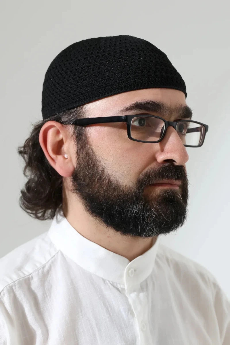 Amber Knitted Kufi Prayer Cap – Patterned Muslim Cap - ihvan