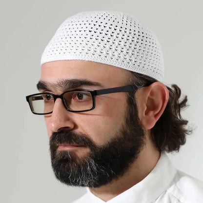 Amber Knitted Kufi Prayer Cap – Patterned Muslim Cap - ihvan