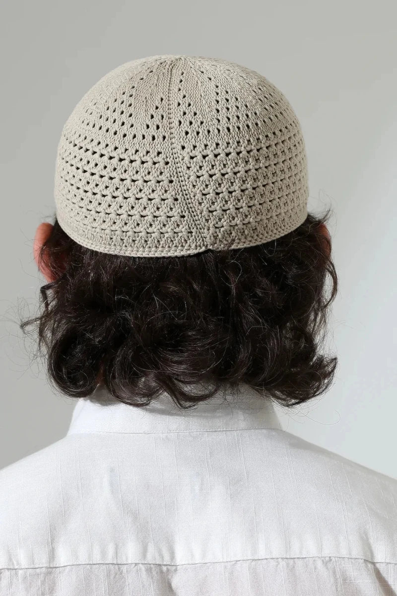 Amber Knitted Kufi Prayer Cap – Patterned Muslim Cap - ihvan