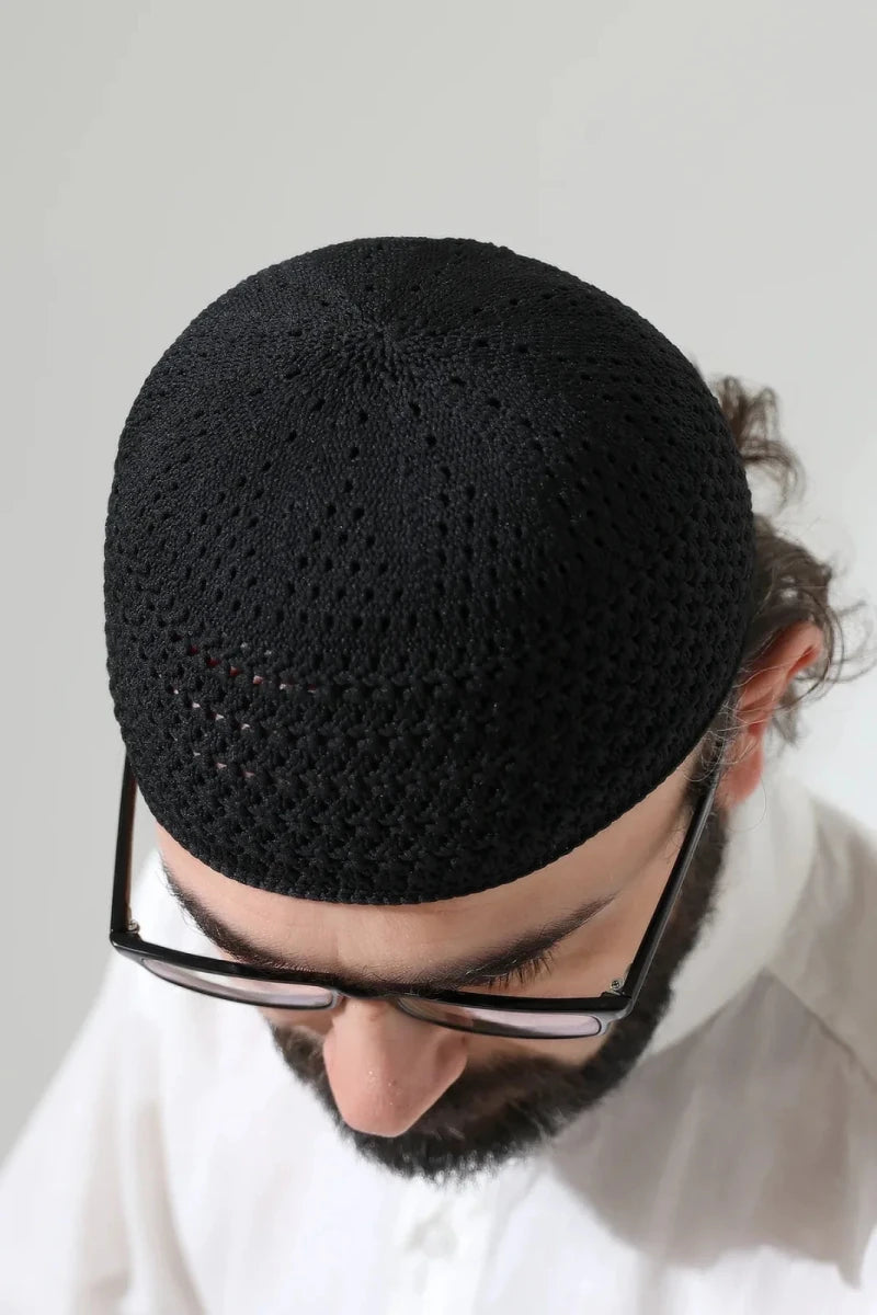 Amber Knitted Kufi Prayer Cap – Patterned Muslim Cap - ihvan