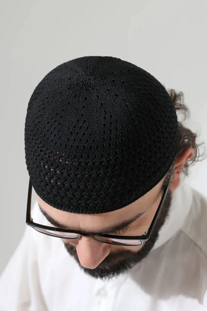 Amber Knitted Kufi Prayer Cap – Patterned Muslim Cap - ihvan