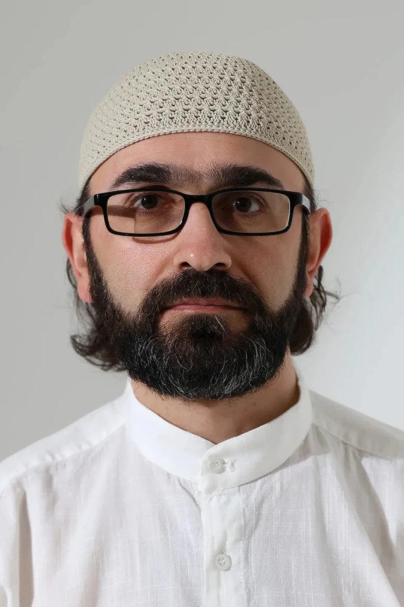 Amber Knitted Kufi Prayer Cap – Patterned Muslim Cap - ihvan