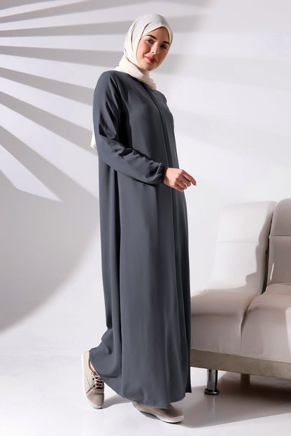 Anthracite Plain Hidden Zipper Chandelier Hajj Umrah Hijab Abaya - ihvan
