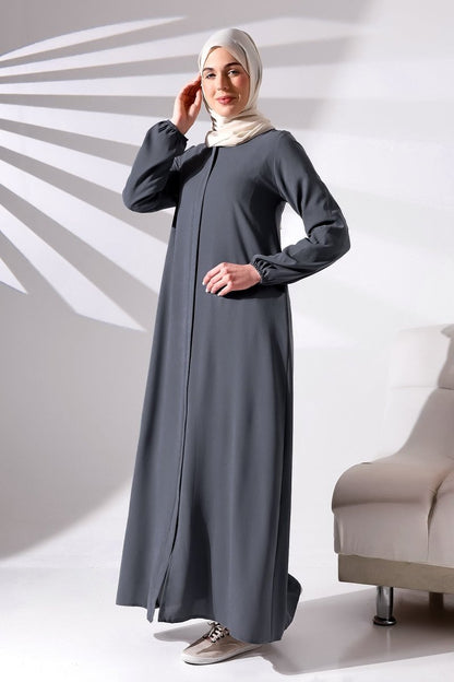 Anthracite Plain Hidden Zipper Chandelier Hajj Umrah Hijab Abaya - ihvan
