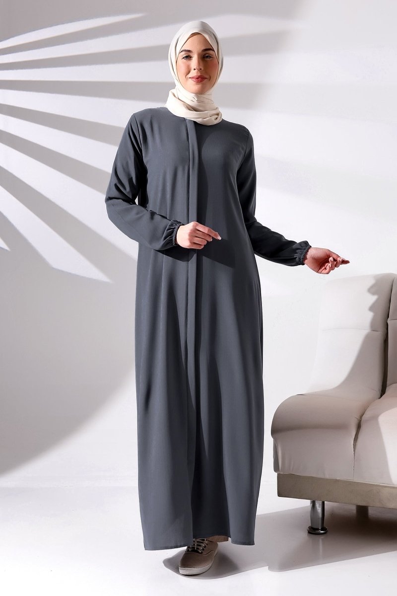 Anthracite Plain Hidden Zipper Chandelier Hajj Umrah Hijab Abaya - ihvan