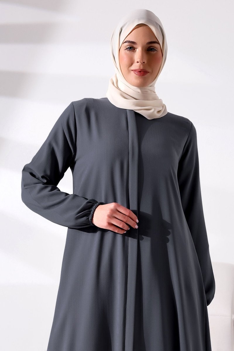 Anthracite Plain Hidden Zipper Chandelier Hajj Umrah Hijab Abaya - ihvan