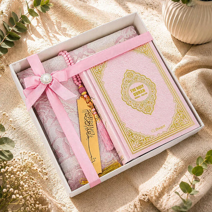 Arabic-English Quran Islamic Gift Box Set with Prayer Mat, Tasbih & Bookmark