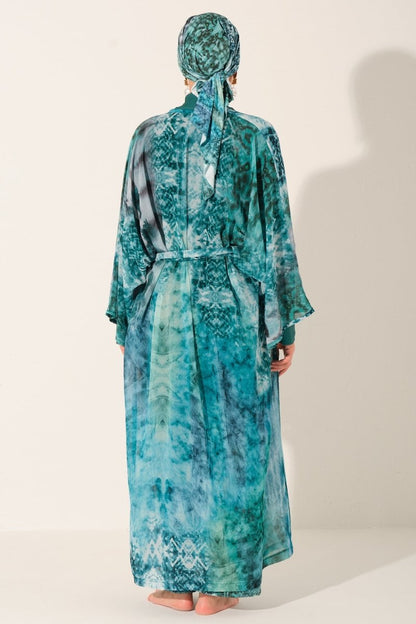 Batik Patterned Belted Long Pareo 7149 - 26 Emerald Green - ihvan