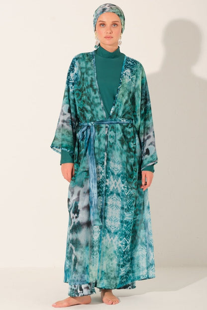 Batik Patterned Belted Long Pareo 7149 - 26 Emerald Green - ihvan