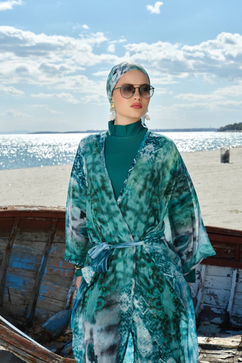 Batik Patterned Belted Long Pareo 7149 - 26 Emerald Green - ihvan