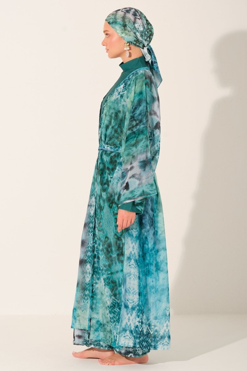Batik Patterned Belted Long Pareo 7149 - 26 Emerald Green - ihvan
