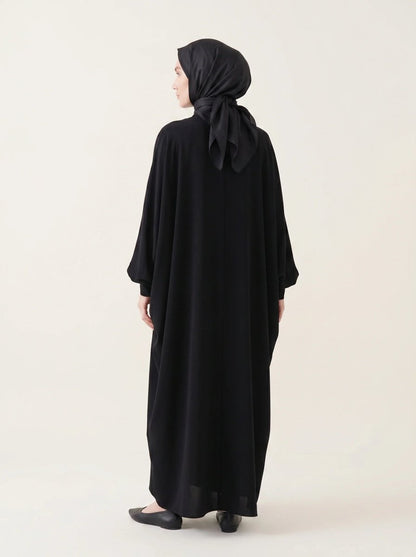 Batwing Sleeve Abaya Shirt with Buttoned Collar, Cuffs, and Pockets, Black 9559 - 26 - ihvan