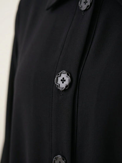 Batwing Sleeve Abaya Shirt with Buttoned Collar, Cuffs, and Pockets, Black 9559 - 26 - ihvan