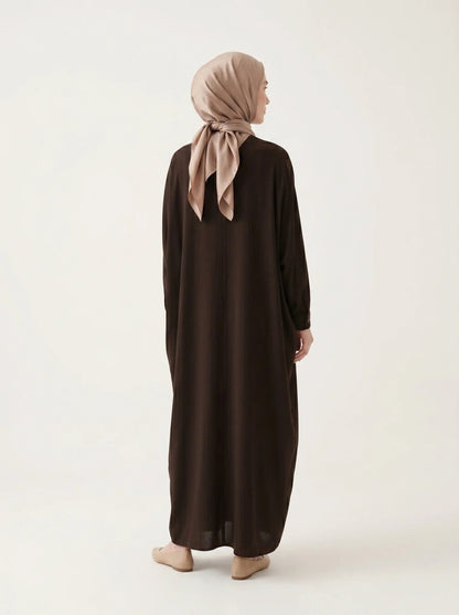 Batwing Sleeve Abaya Shirt with Buttoned Collar, Cuffs, and Pockets, Brown 9559 - 26 - ihvan