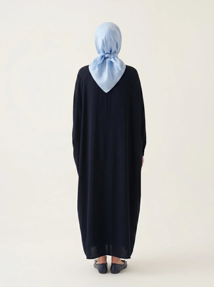 Batwing Sleeve Abaya Shirt with Buttoned Collar, Cuffs, and Pockets, Navy Blue 9559 - 26 - ihvan