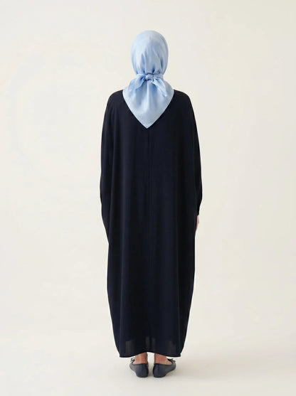 Batwing Sleeve Abaya Shirt with Buttoned Collar, Cuffs, and Pockets, Navy Blue 9559 - 26 - ihvan
