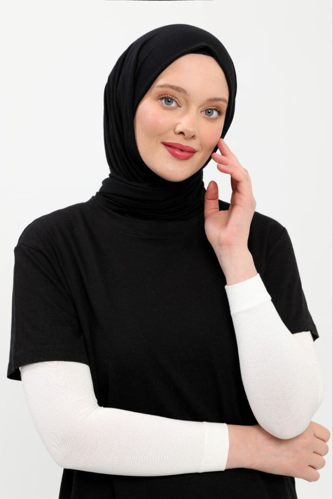 Plain Seamless Practical Lycra Hijab Combed Cotton Prayer Cuff Black