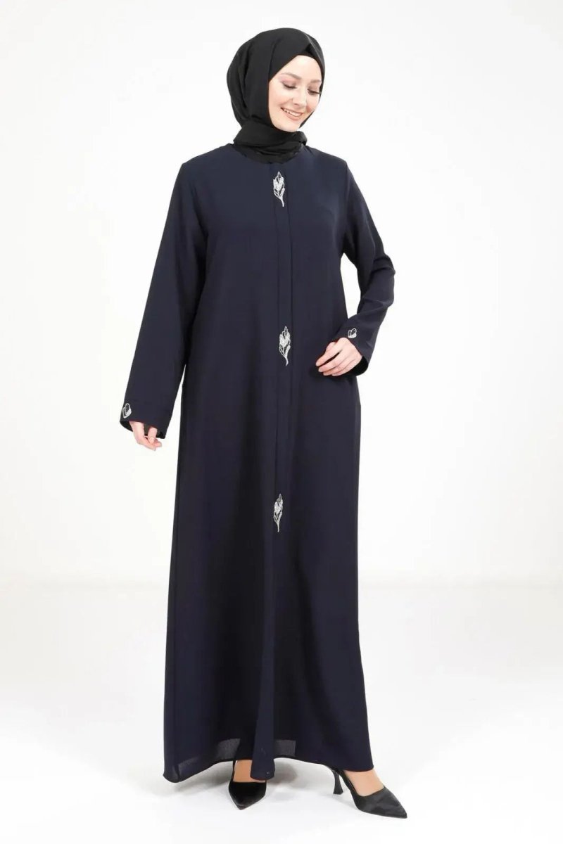 BEYZA 3487 - 25 NAVY BLUE LEAF DETAIL ABAYA - ihvan