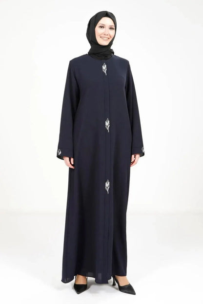 BEYZA 3487 - 25 NAVY BLUE LEAF DETAIL ABAYA - ihvan