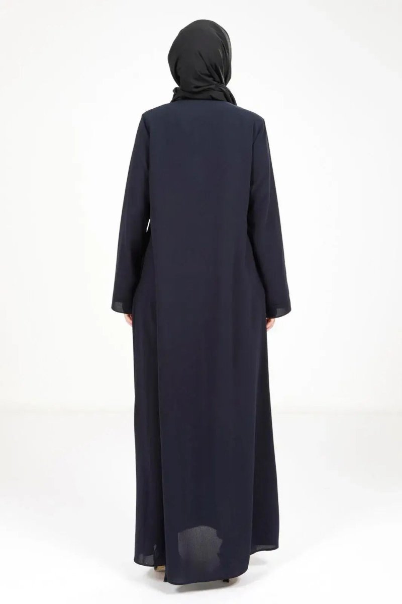 BEYZA 3487 - 25 NAVY BLUE LEAF DETAIL ABAYA - ihvan