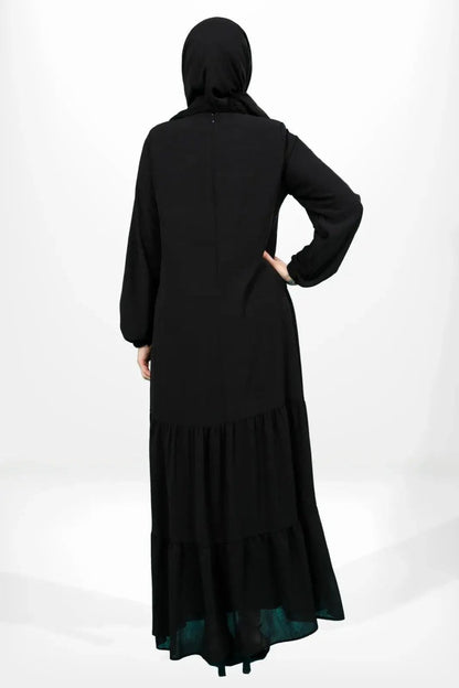 BEYZA 5601 - 25 BLACK RUFFLED SKIRT, ELASTICATED CLOTHES DRESS, ABAYA - ihvan