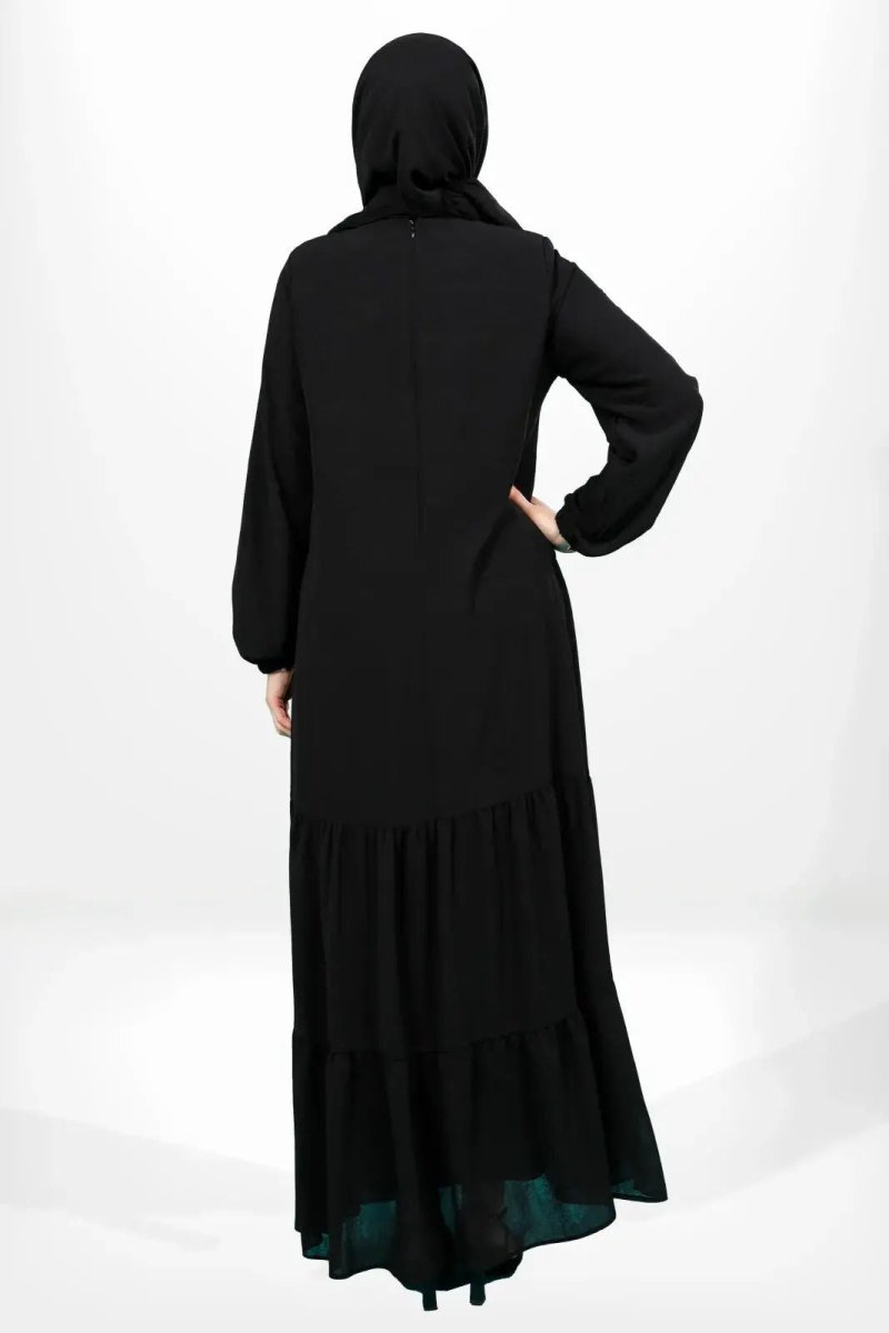 BEYZA 5601 - 25 BLACK RUFFLED SKIRT, ELASTICATED CLOTHES DRESS, ABAYA - ihvan