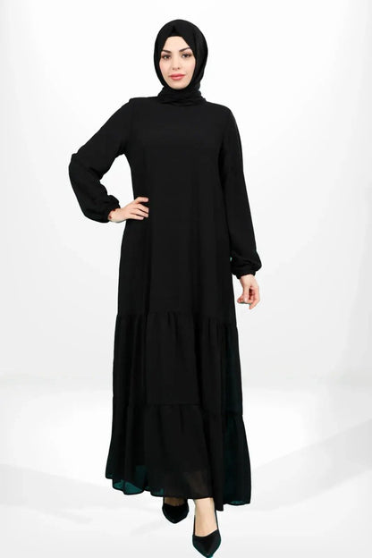 BEYZA 5601 - 25 BLACK RUFFLED SKIRT, ELASTICATED CLOTHES DRESS, ABAYA - ihvan