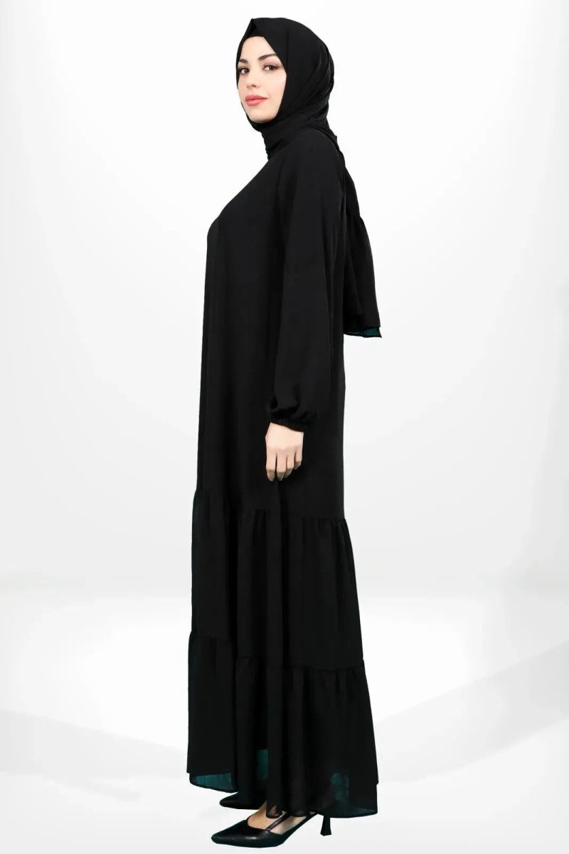 BEYZA 5601 - 25 BLACK RUFFLED SKIRT, ELASTICATED CLOTHES DRESS, ABAYA - ihvan