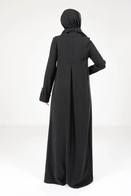 Black Collar A - Line Tancel Fabric Hijab Dress 9215 - 25 - ihvan