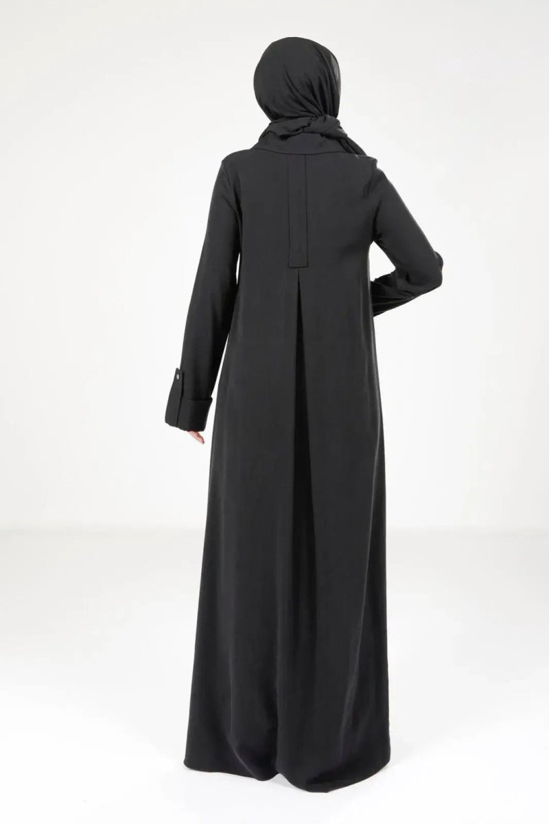 Black Collar A - Line Tancel Fabric Hijab Dress 9215 - 25 - ihvan