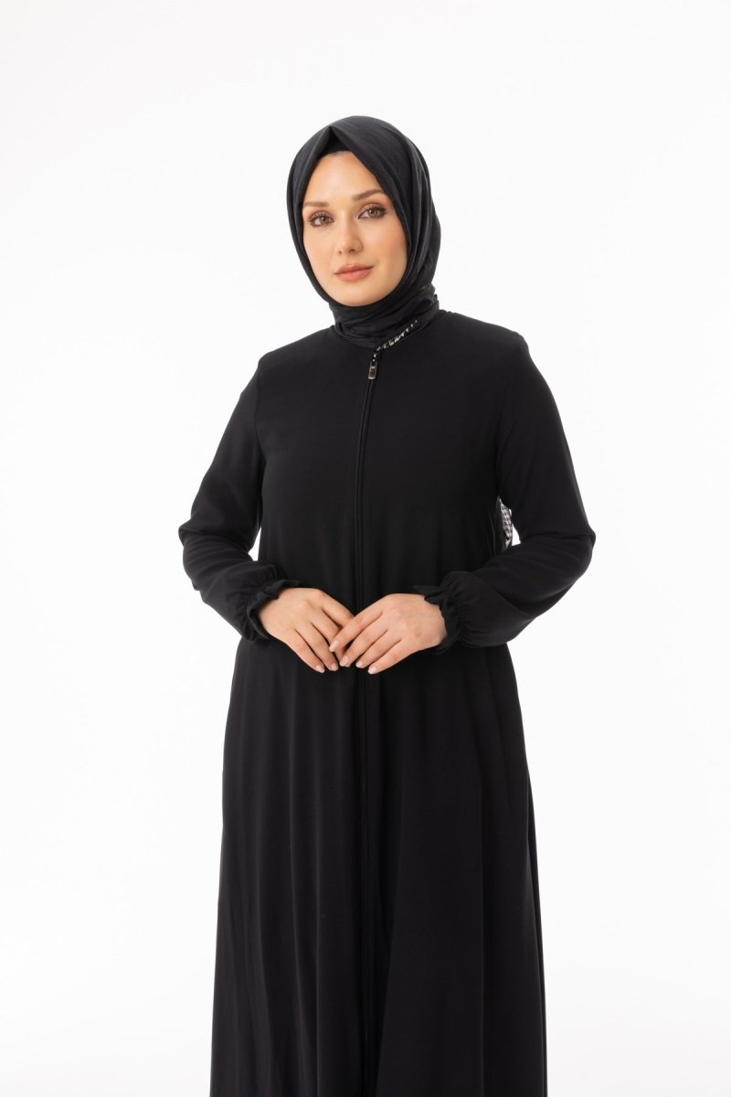Black Fendi Fringe with Ruffled Sleeves and Zipper - Plus Size Full Length Zerenay 5328 - 26 - ihvan
