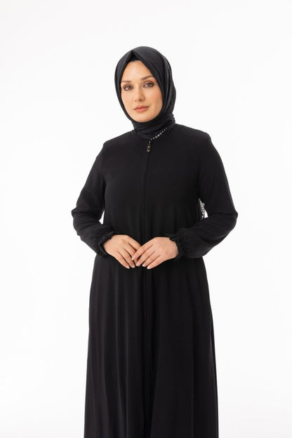 Black Fendi Fringe with Ruffled Sleeves and Zipper - Plus Size Full Length Zerenay 5328 - 26 - ihvan