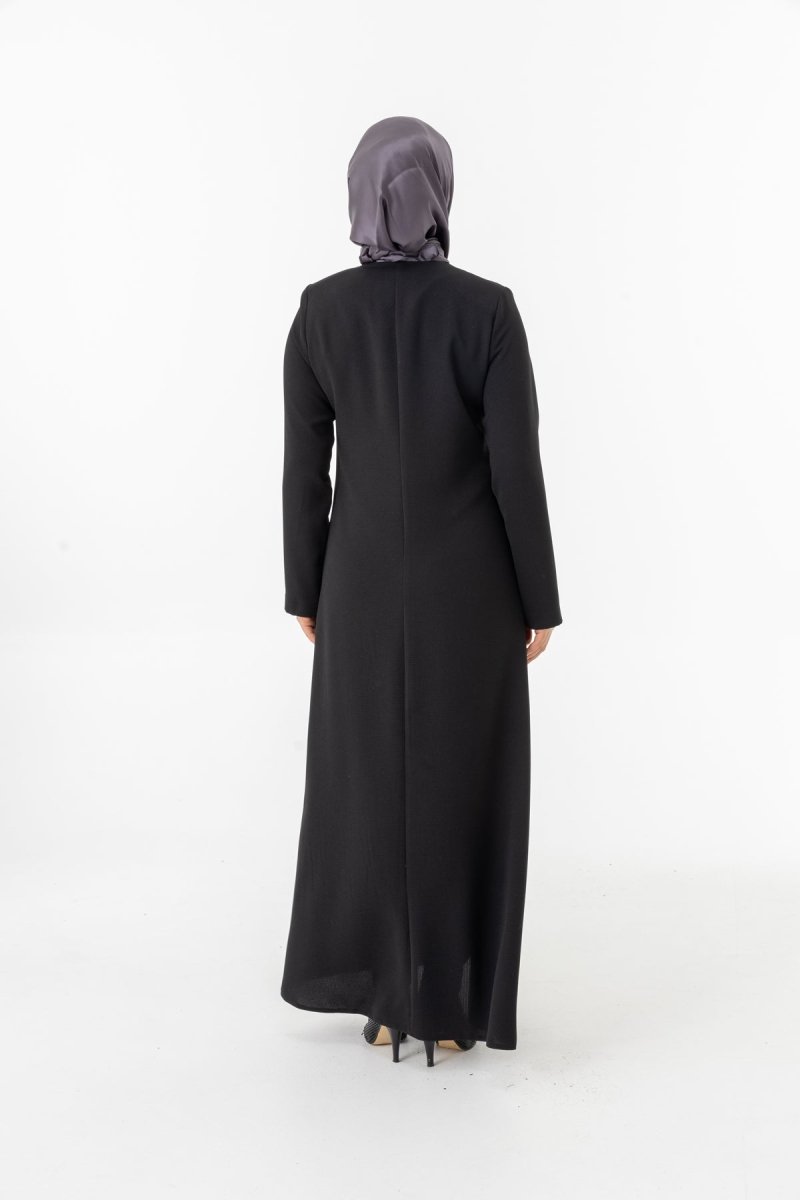 Black Guipure Hijab Abaya with Concealed Zipper ZRNY 5508 - 25 - ihvan
